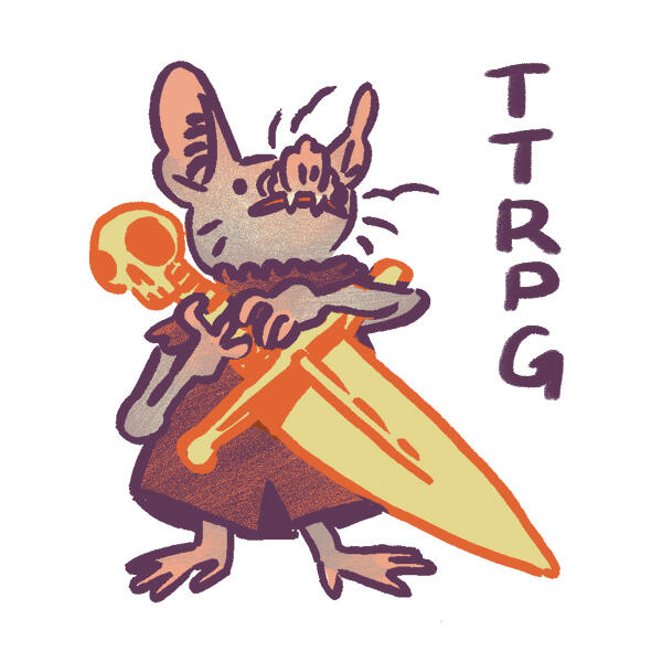 Untitled a batlike goblin holding a knife bigger than they are. text reads "TTRPG."