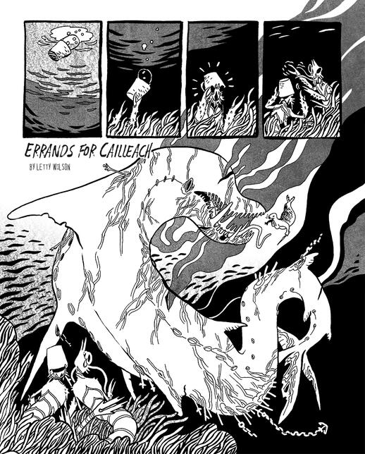 Untitled black and white comic showing a big badass seamonster.