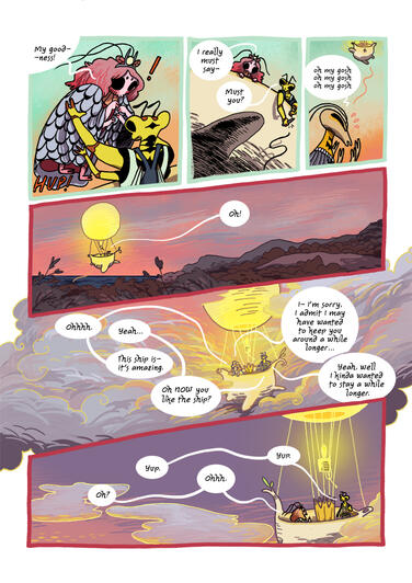 the wasp has had enough and steals hte queen away into the ship for a test flight.