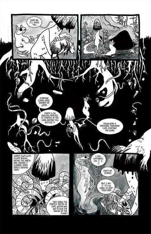 Untitled the vole and fungus travel underground, the vole's spirit starting to lose its shape.