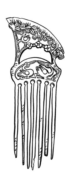 Pelican comb an ornate hair comb, the decorative bird designs worn away into a sharp edge.