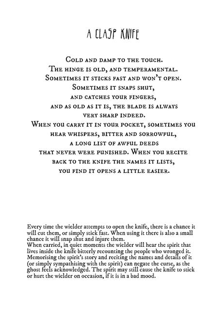 Clasp Knife description a page that explains the details of the clasp knife and how to use it in a game.