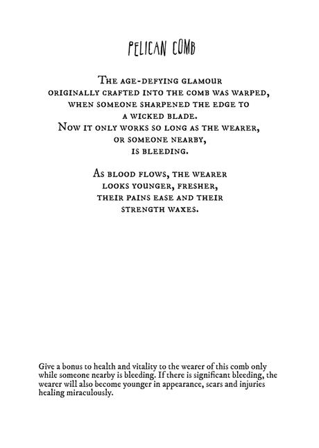 Pelican Comb description page page describing the pelican comb and giving instruction on how to use it in a game.