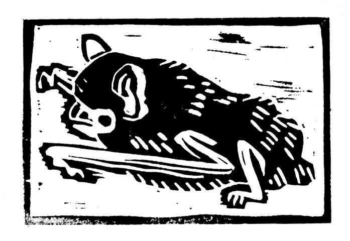 Pipstrelle lino print of a pipistrelle bat.