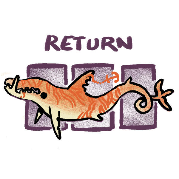 a sea monster swimming across three comic panels. text reads: return.